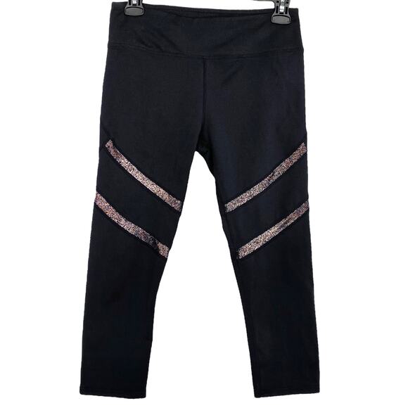 Fabletics Alessia Capri Compression Leggings in Black and Rose Gold Stripes, XS - Picture 4 of 5